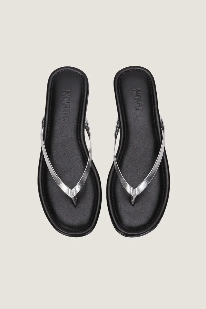 Gordon Square Leather Flip Flops – Silver – view 5