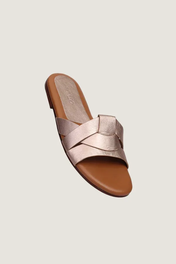 Grosvenor Square Criss-Cross Leather Slides – Rose Gold – view 2