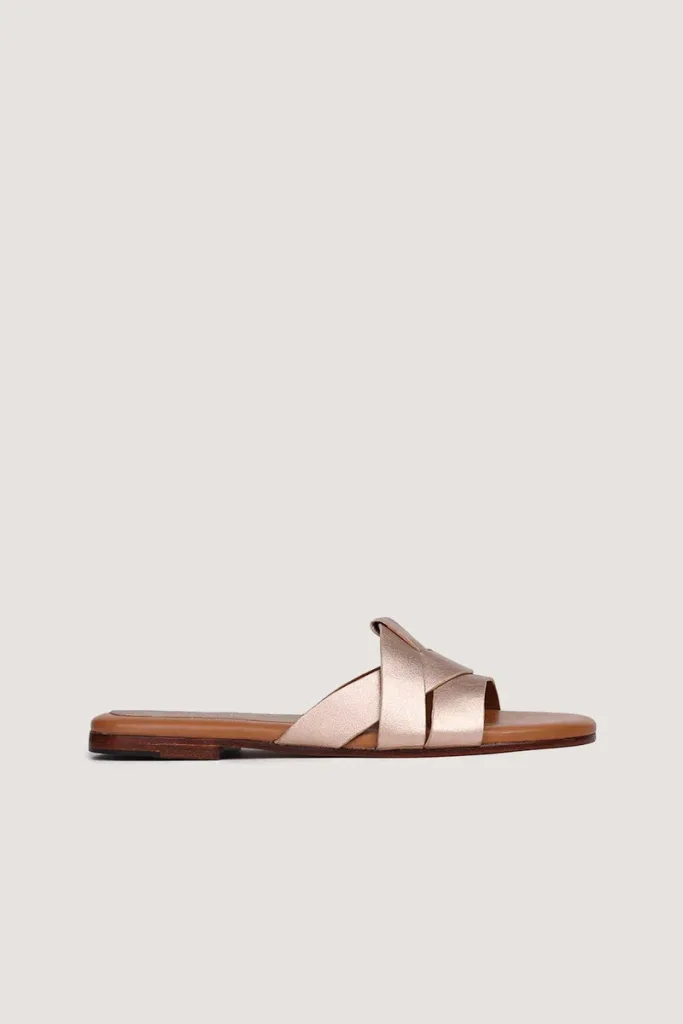 Grosvenor Square Criss-Cross Leather Slides – Rose Gold – view 3