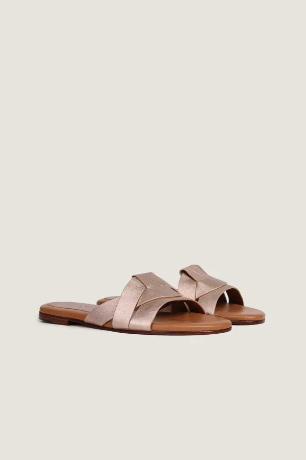 Grosvenor Square Criss-Cross Leather Slides – Rose Gold – view 4