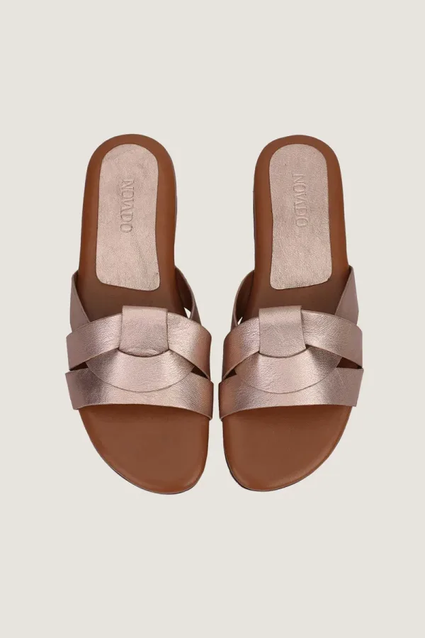 Grosvenor Square Criss-Cross Leather Slides – Rose Gold – view 5