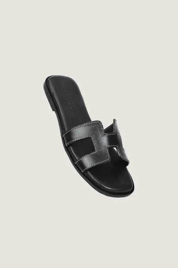 Leicester Square H-Strap Leather Slides – Black – view 2