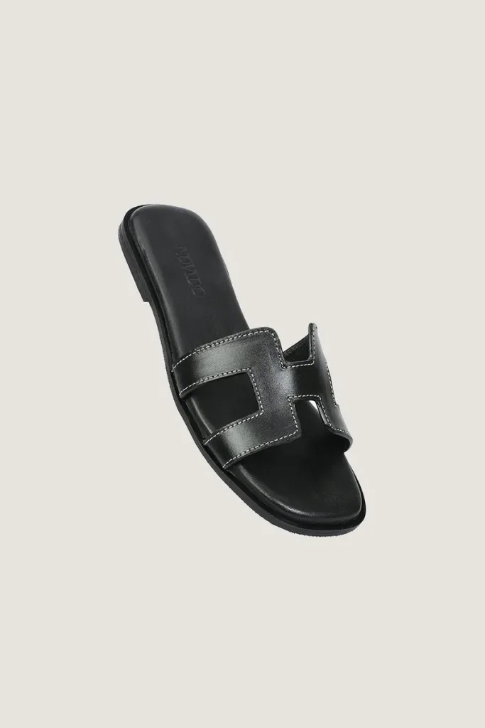Leicester Square H-Strap Leather Slides – Black – view 2