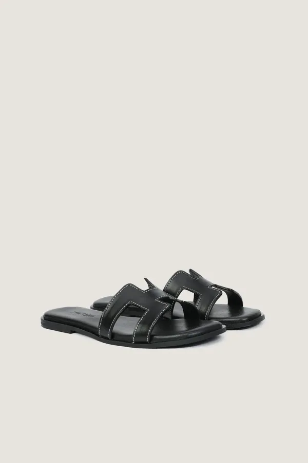 Leicester Square H-Strap Leather Slides – Black – view 4