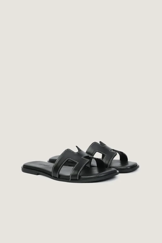 Leicester Square H-Strap Leather Slides – Black – view 4
