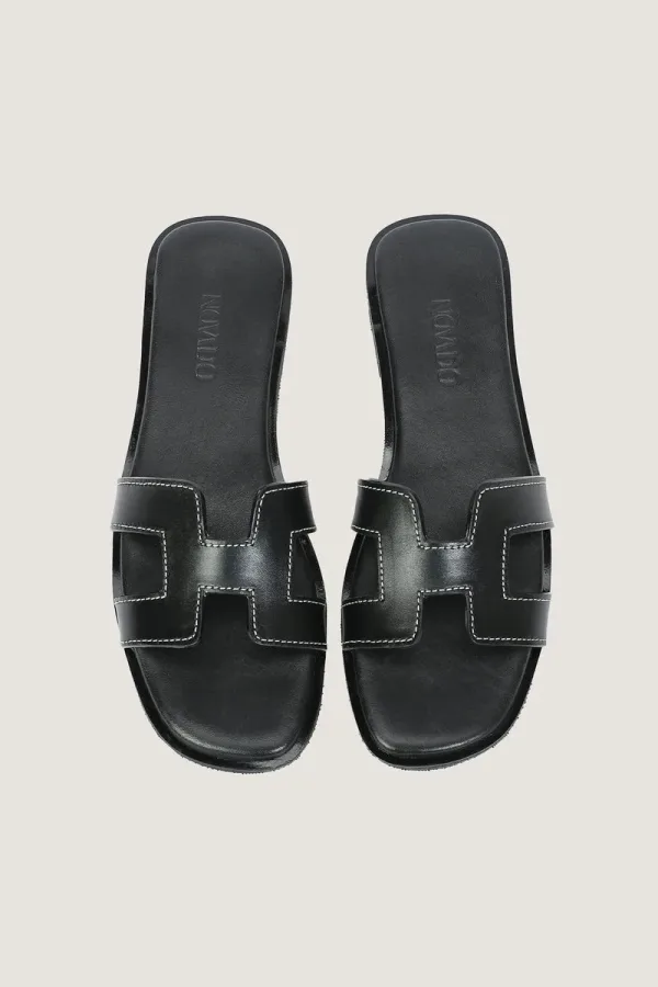 Leicester Square H-Strap Leather Slides – Black – view 5