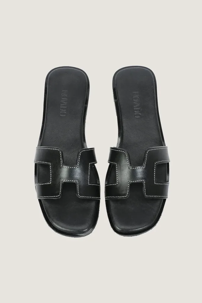 Leicester Square H-Strap Leather Slides – Black – view 5