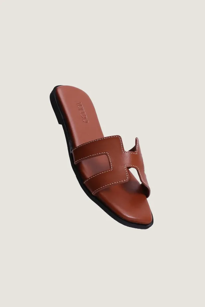 Leicester Square H-Strap Leather Slides – Brown – view 2