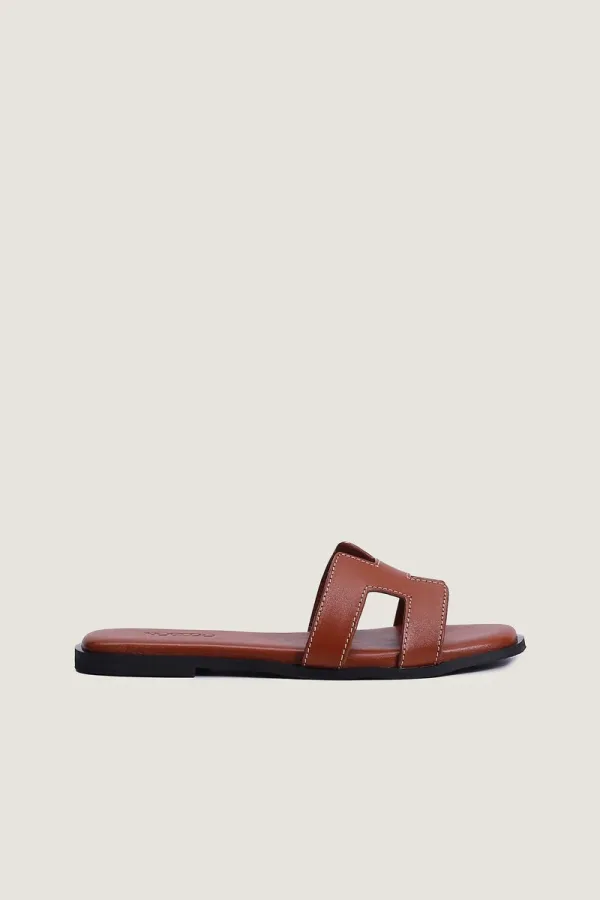 Leicester Square H-Strap Leather Slides – Brown – view 3