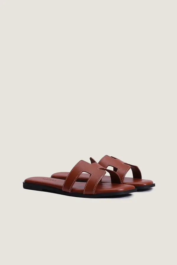 Leicester Square H-Strap Leather Slides – Brown – view 4