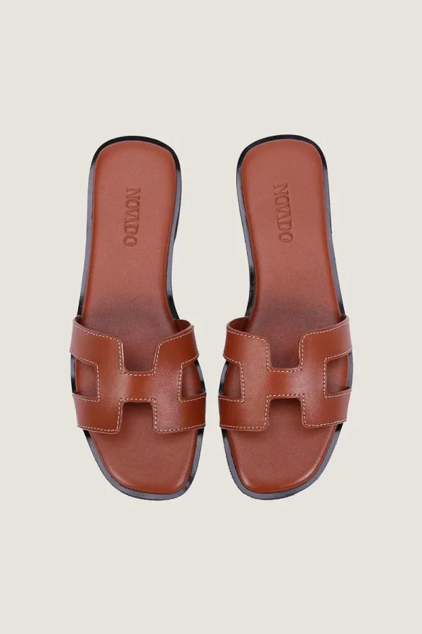 Leicester Square H-Strap Leather Slides – Brown – view 5