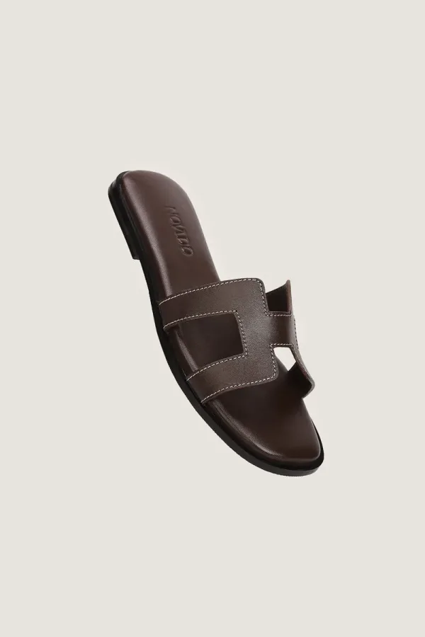 Leicester Square H-Strap Leather Slides – Chocolate Brown – view 2
