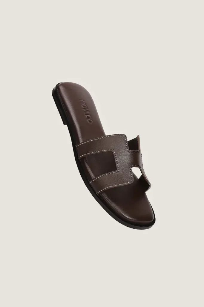 Leicester Square H-Strap Leather Slides – Chocolate Brown – view 2