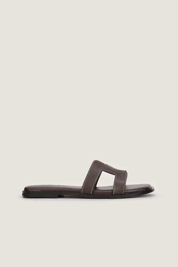 Leicester Square H-Strap Leather Slides – Chocolate Brown – view 3