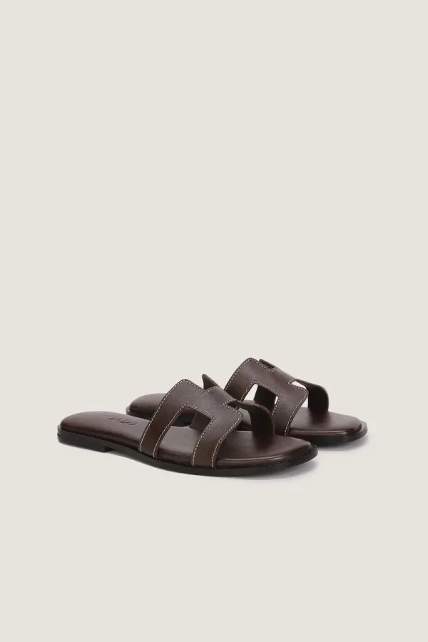 Leicester Square H-Strap Leather Slides – Chocolate Brown – view 4