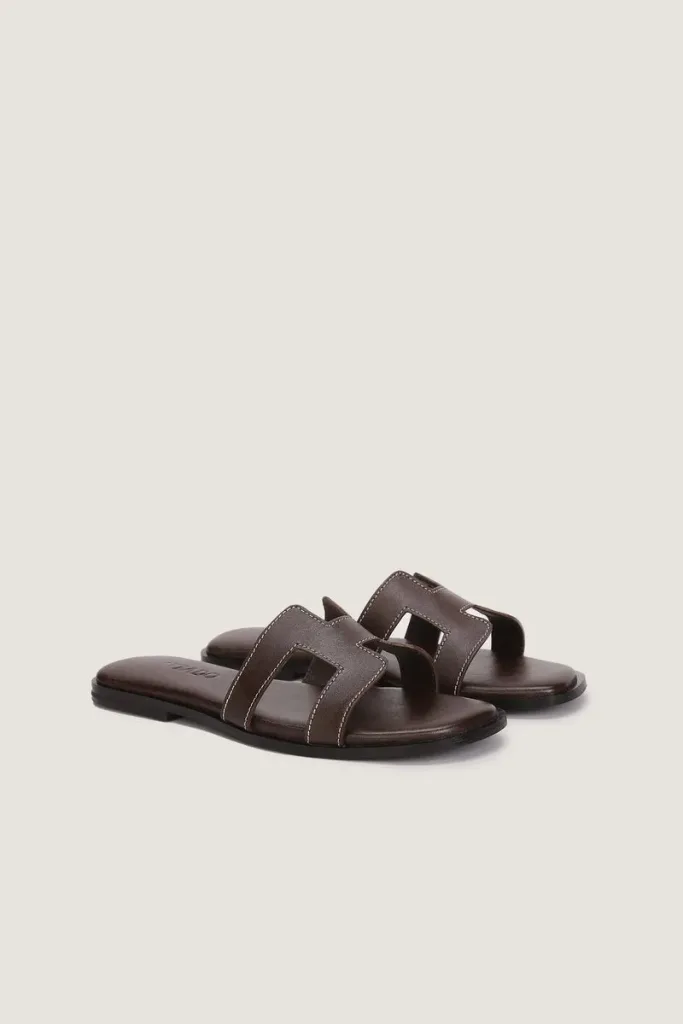 Leicester Square H-Strap Leather Slides – Chocolate Brown – view 4