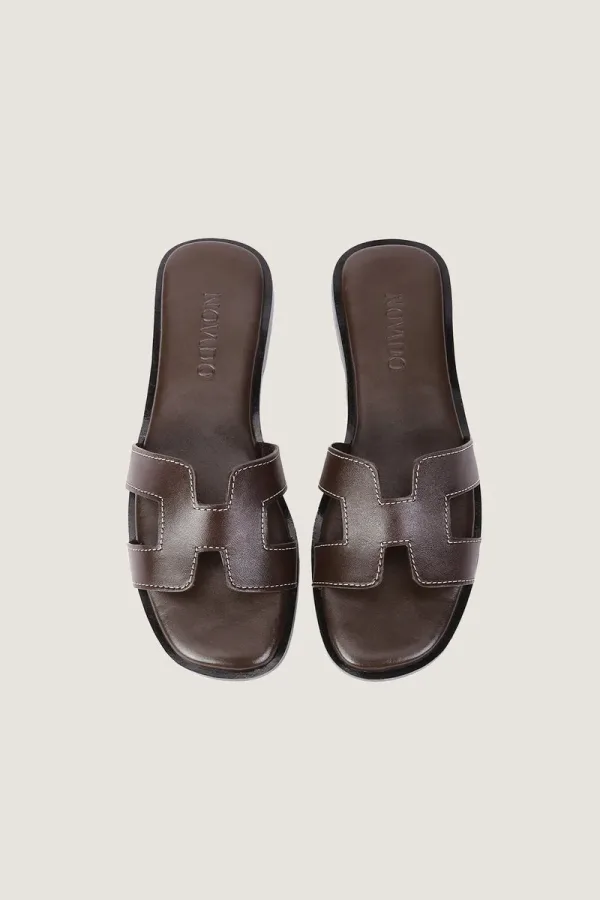 Leicester Square H-Strap Leather Slides – Chocolate Brown – view 5