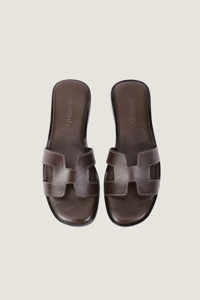 Leicester Square H-Strap Leather Slides – Chocolate Brown – view 5