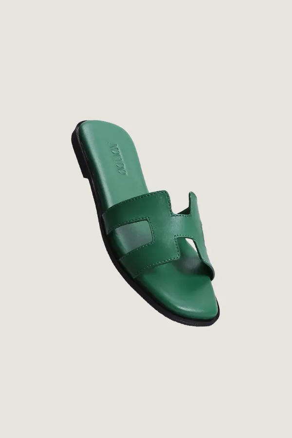 Leicester Square H-Strap Leather Slides – Green – view 2