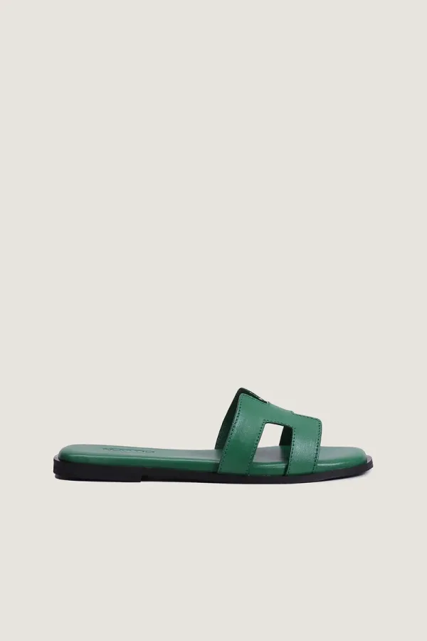 Leicester Square H-Strap Leather Slides – Green – view 3