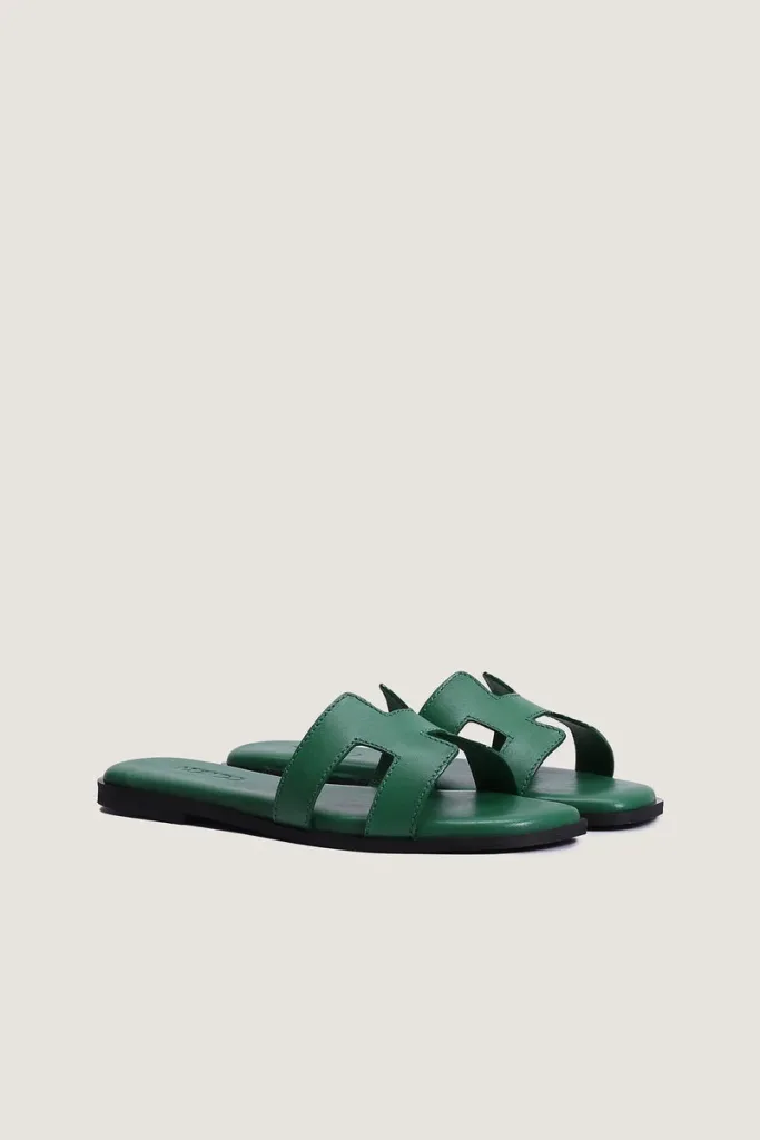 Leicester Square H-Strap Leather Slides – Green – view 4