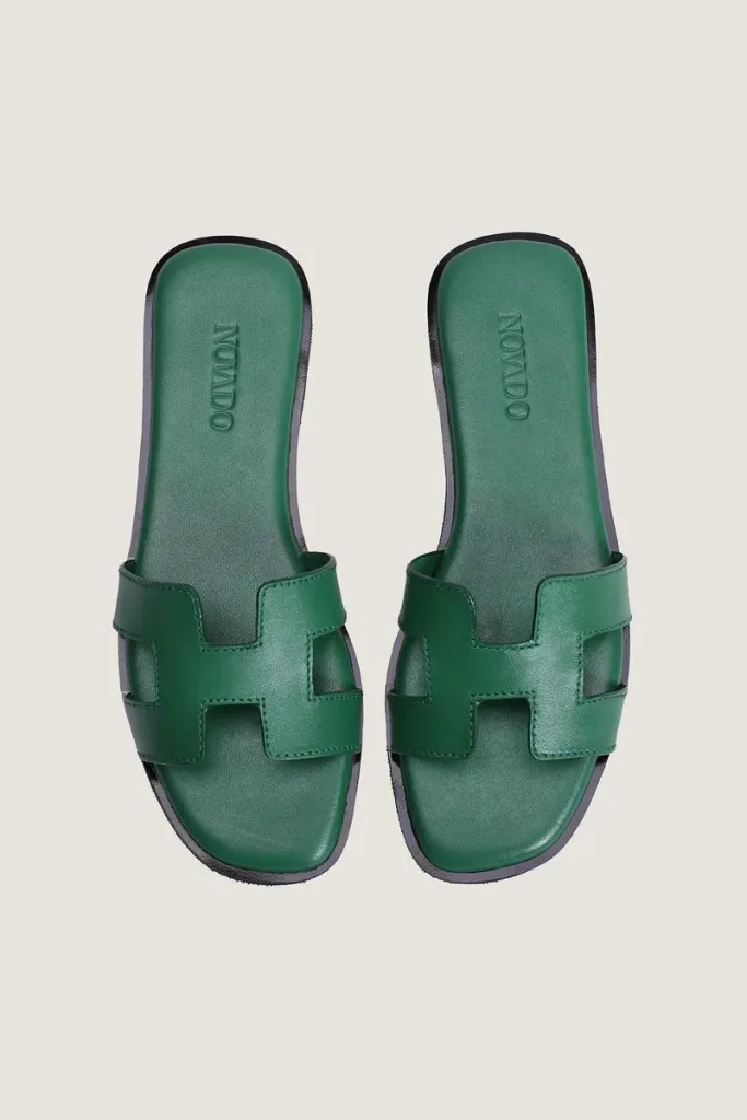 Leicester Square H-Strap Leather Slides – Green – view 5