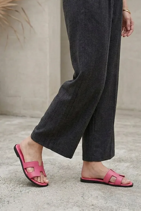 Leicester Square H-Strap Leather Slides – Pink – view 1