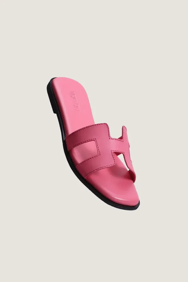 Leicester Square H-Strap Leather Slides – Pink – view 2
