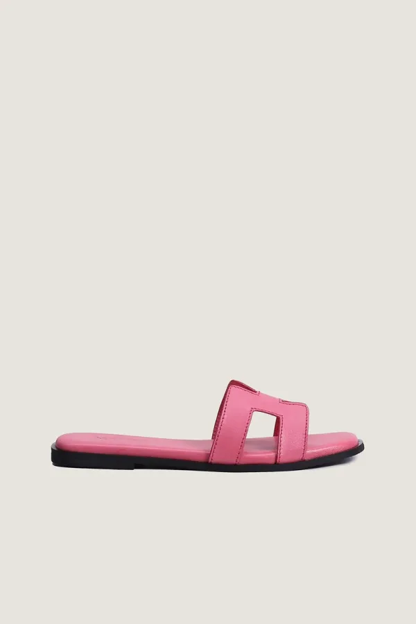 Leicester Square H-Strap Leather Slides – Pink – view 3