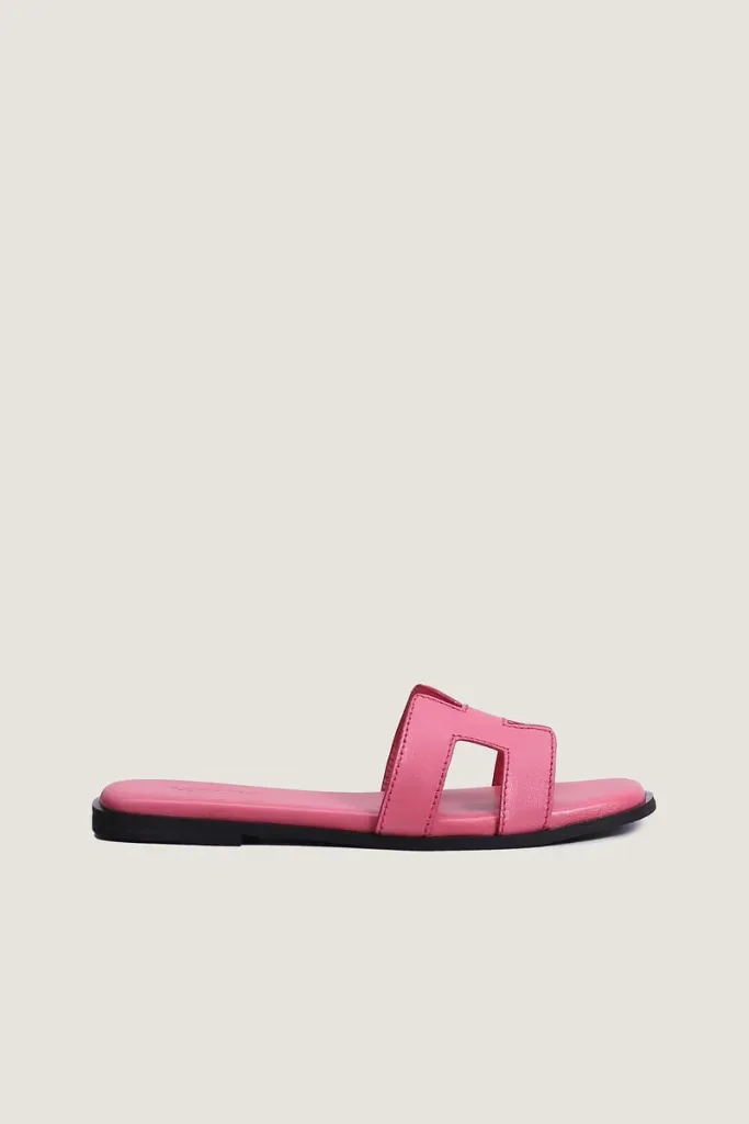 Leicester Square H-Strap Leather Slides – Pink – view 3