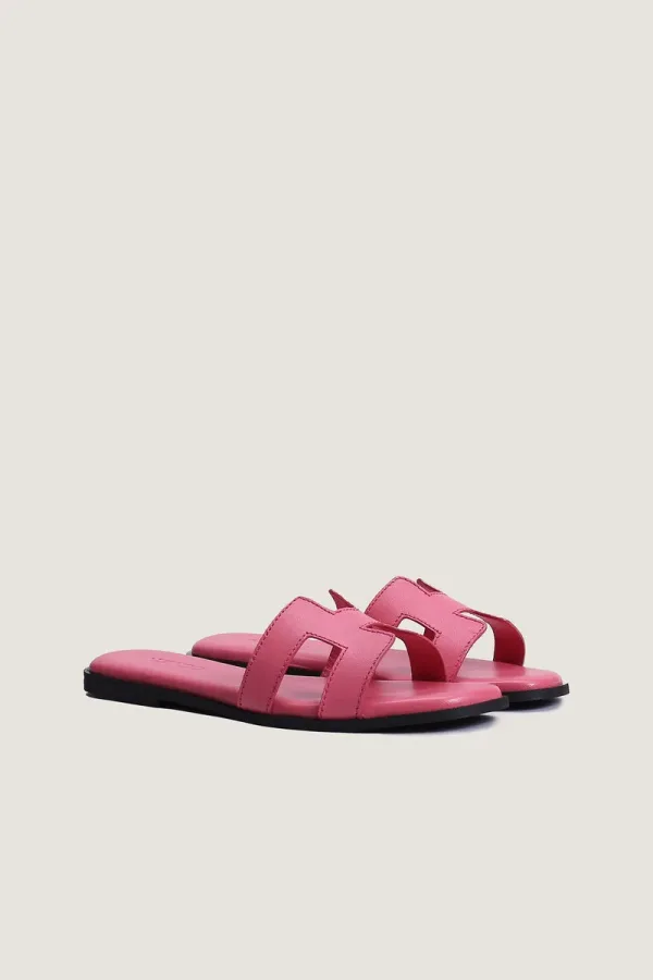 Leicester Square H-Strap Leather Slides – Pink – view 4