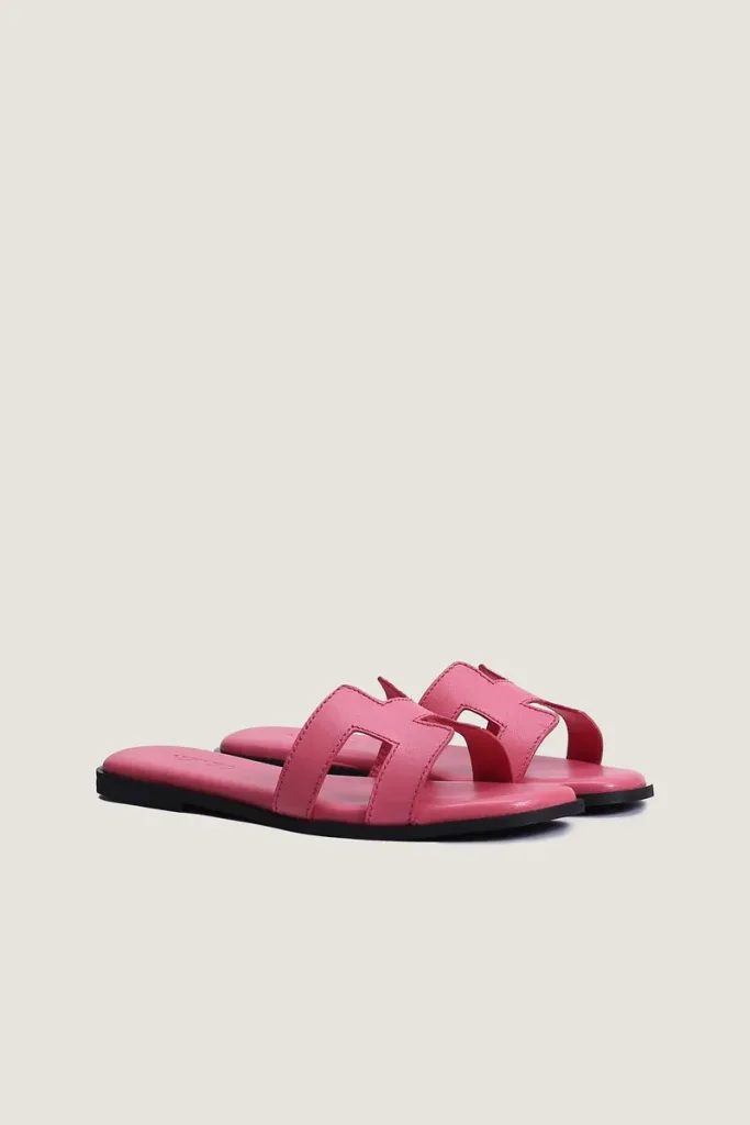 Leicester Square H-Strap Leather Slides – Pink – view 4