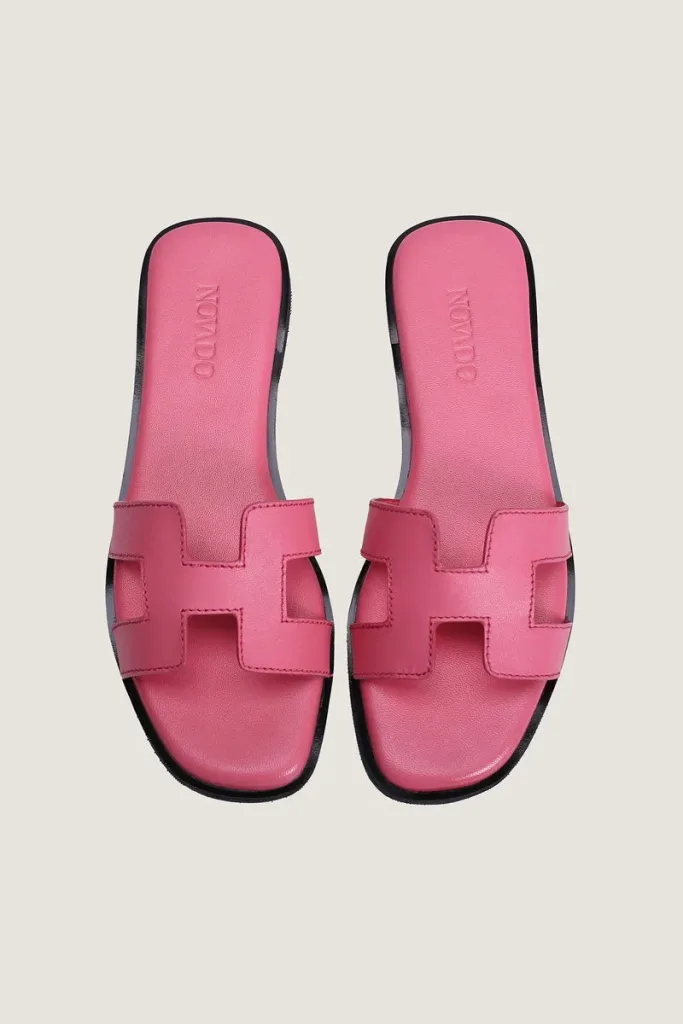 Leicester Square H-Strap Leather Slides – Pink – view 5
