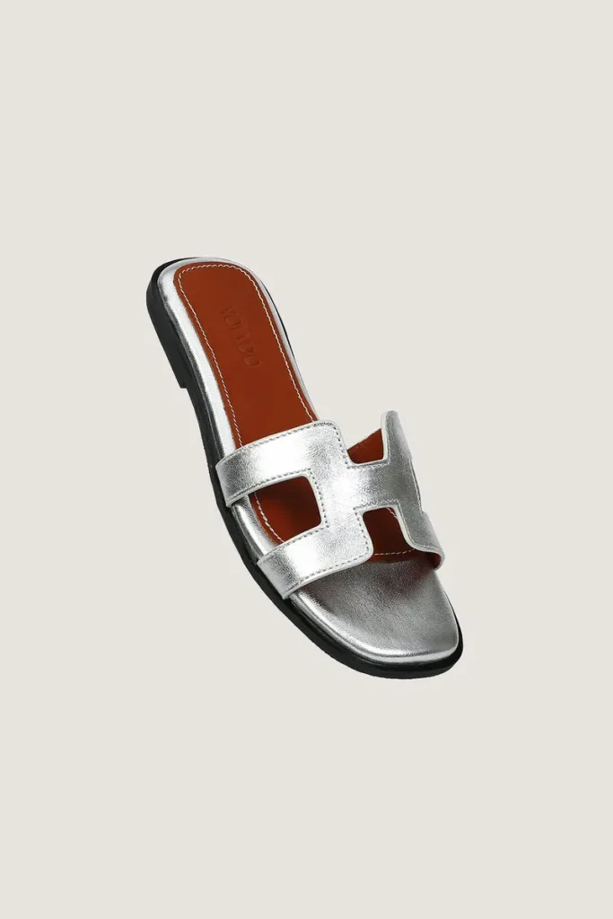 Leicester Square H-Strap Leather Slides – Silver – view 2
