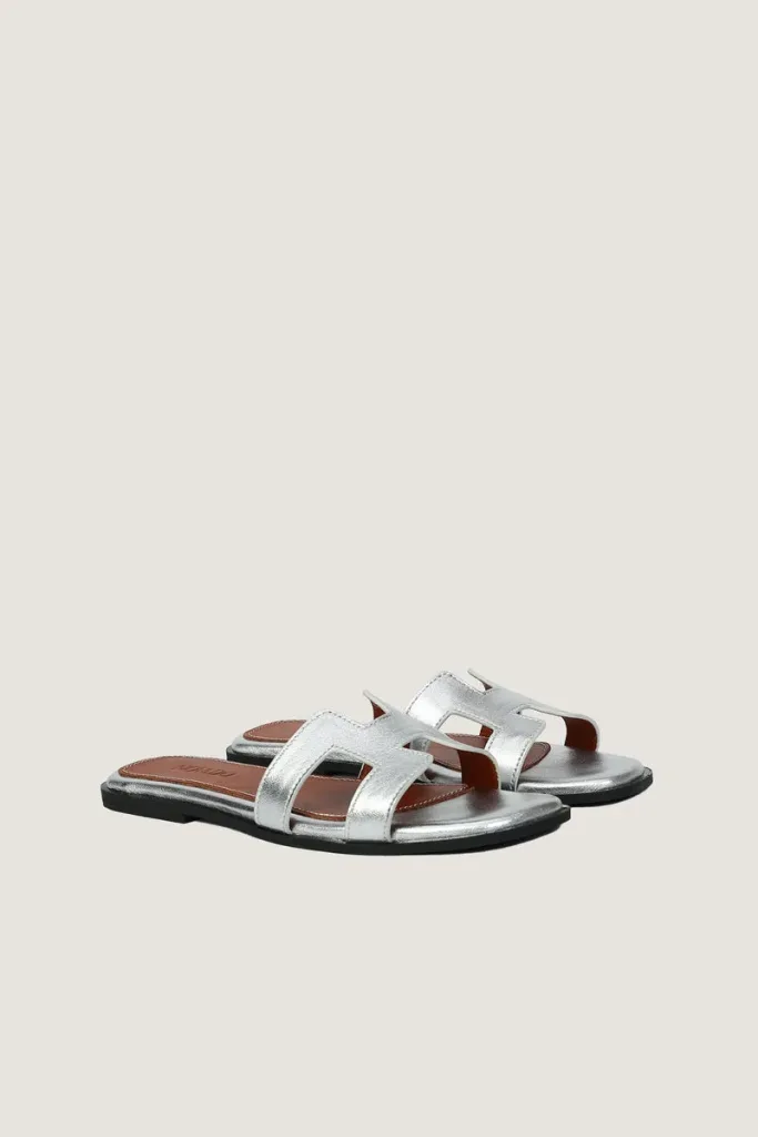 Leicester Square H-Strap Leather Slides – Silver – view 4