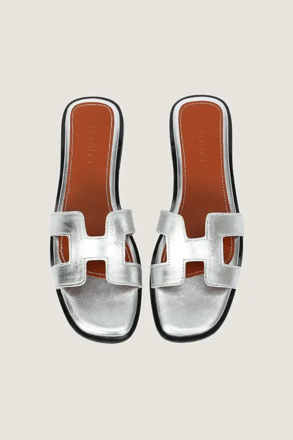 Leicester Square H-Strap Leather Slides – Silver – view 5