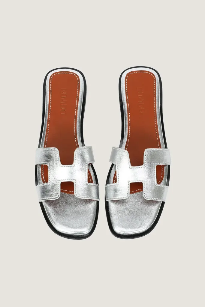 Leicester Square H-Strap Leather Slides – Silver – view 5