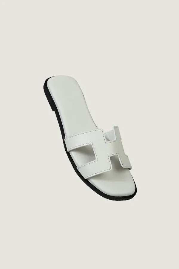 Leicester Square H-Strap Leather Slides – White – view 2
