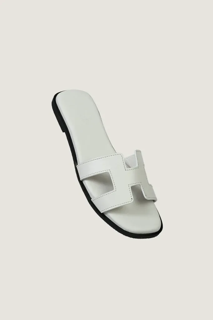Leicester Square H-Strap Leather Slides – White – view 2