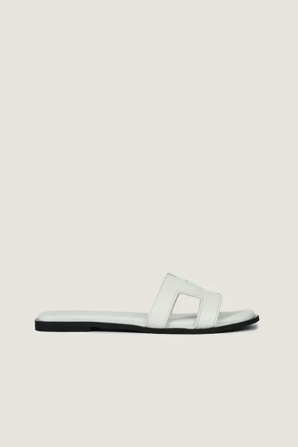 Leicester Square H-Strap Leather Slides – White – view 3