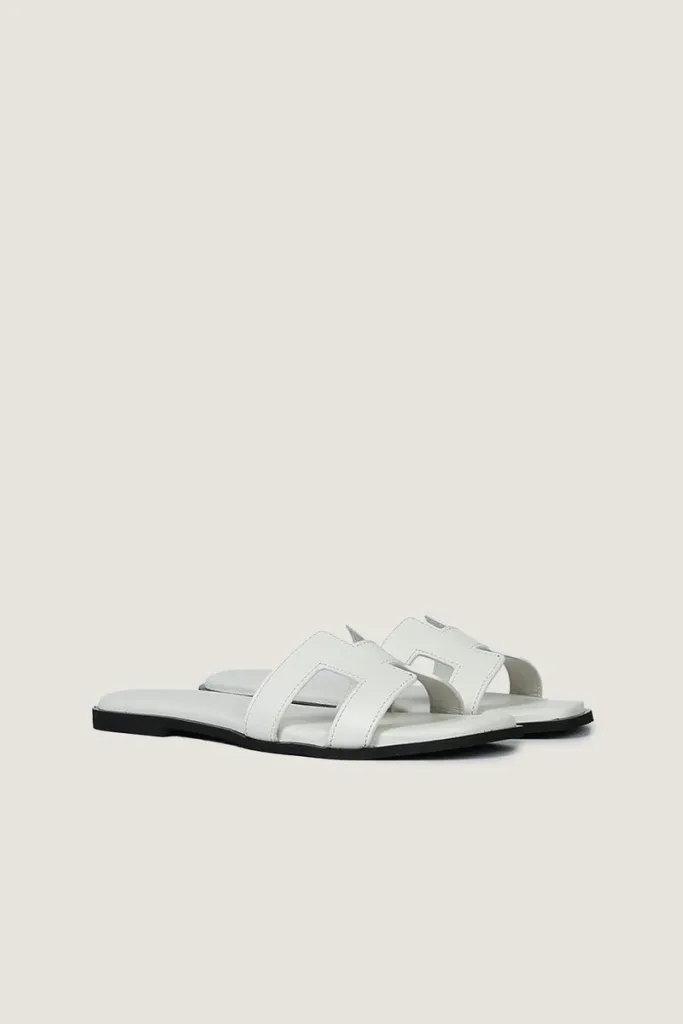Leicester Square H-Strap Leather Slides – White – view 4