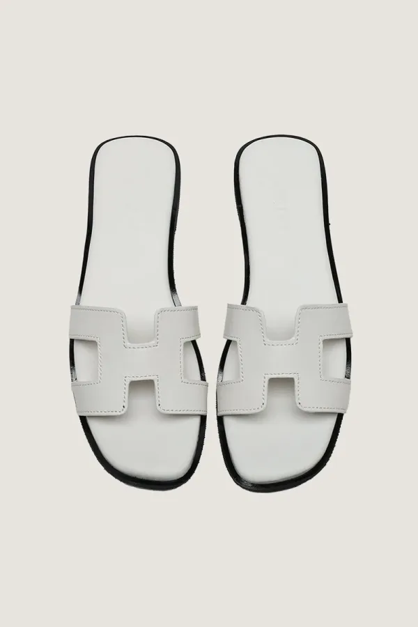 Leicester Square H-Strap Leather Slides – White – view 5
