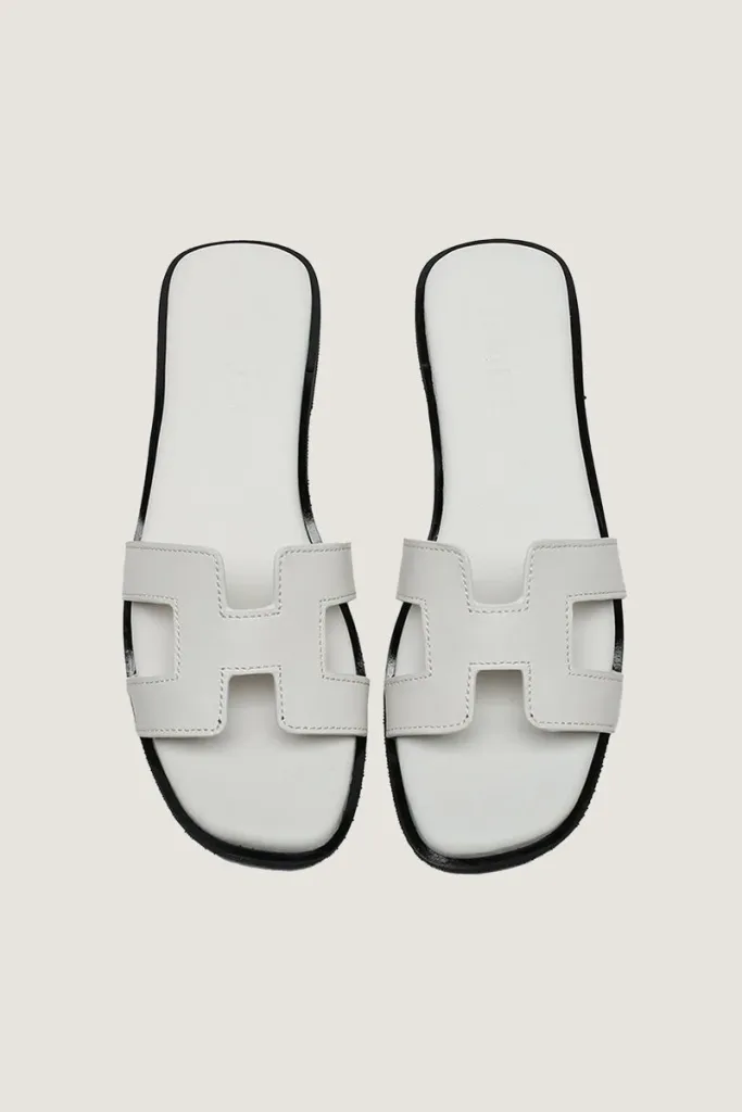 Leicester Square H-Strap Leather Slides – White – view 5