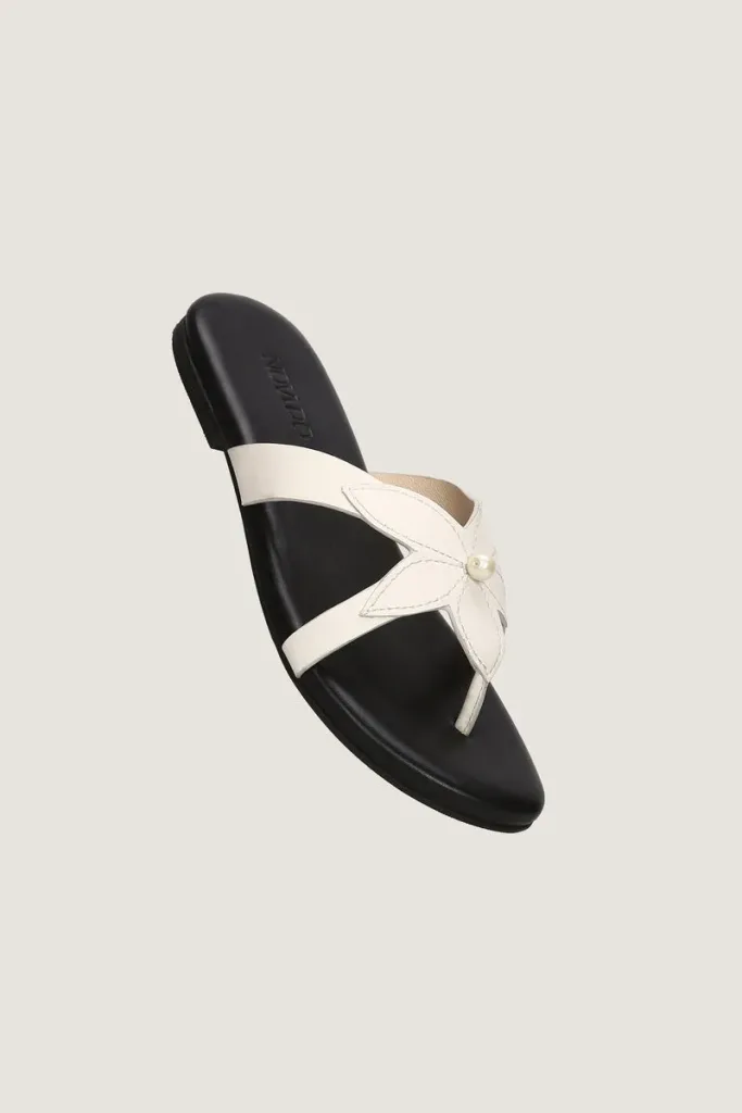 Manchester Square Flat Leather Sandals – Black and White – view 1
