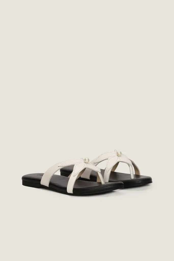 Manchester Square Flat Leather Sandals – Black and White – view 3
