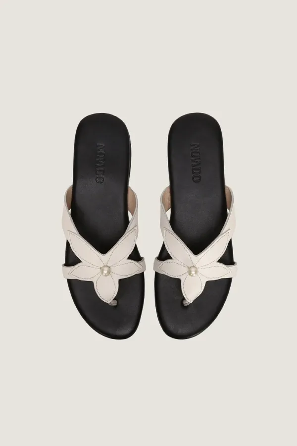 Manchester Square Flat Leather Sandals – Black and White – view 4