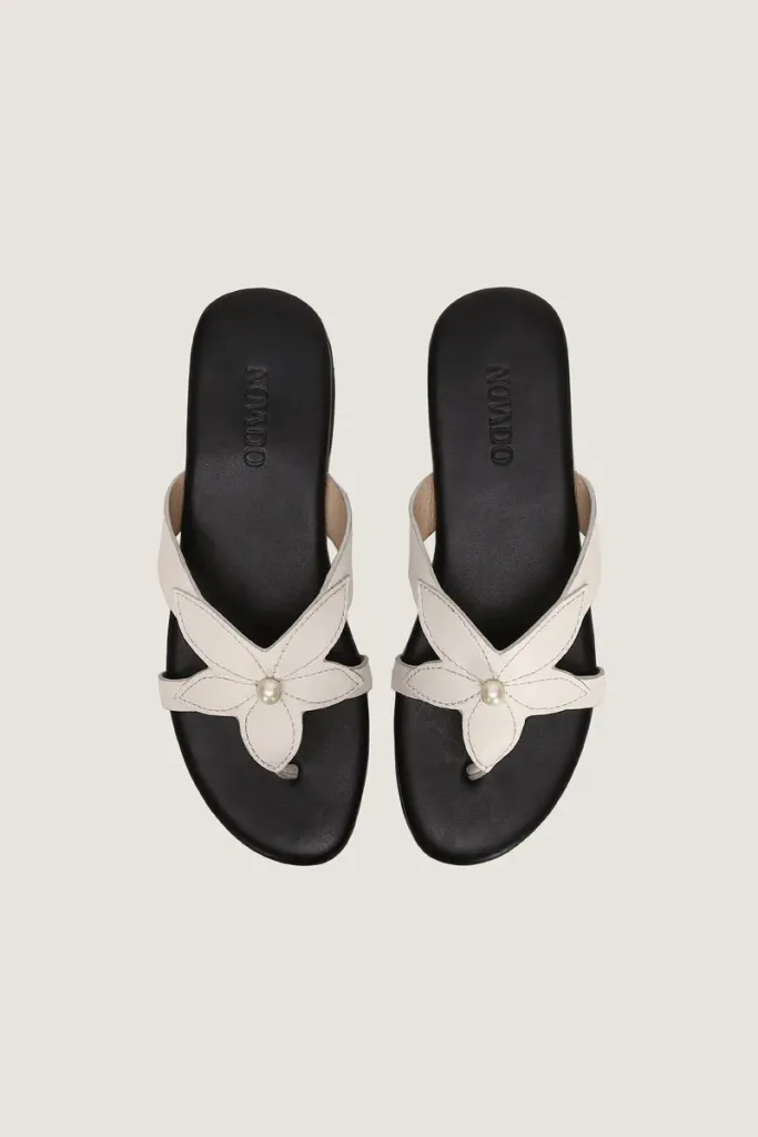 Manchester Square Flat Leather Sandals – Black and White – view 4