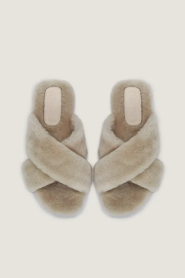Portman Square Shearling Slippers – Beige – view 4