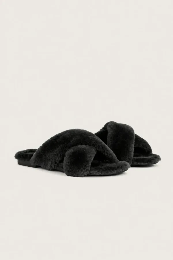 Portman Square Shearling Slippers – Black – view 3