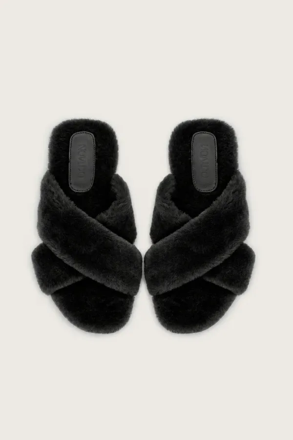 Portman Square Shearling Slippers – Black – view 4